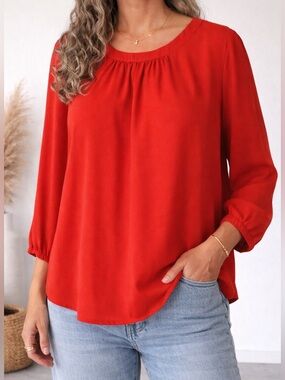 New York And Company Red Blouse 34 Sleeve Button Back Size XL 7th Avenue